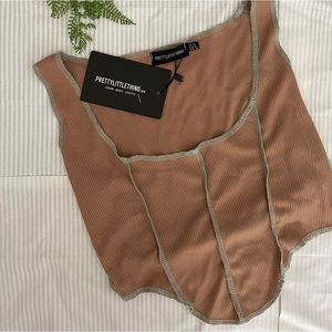 Pretty Little Thing NWT Soft Brown Ribbed Crop Tank Top